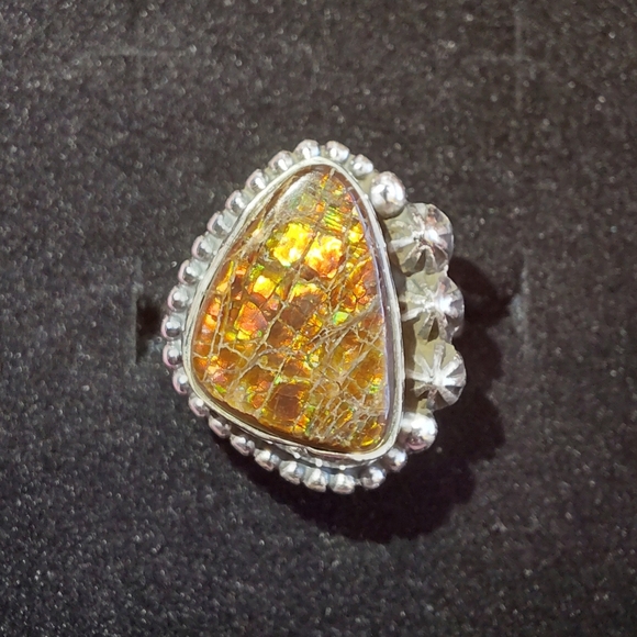 Jewelry - Iridescent Ammolite Silver Statement Ring Size 8.5